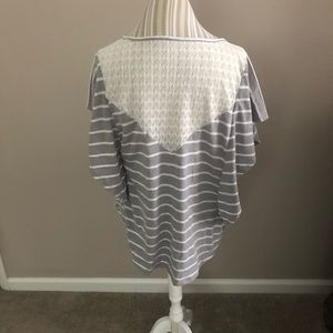 Gray & White striped plus size top.